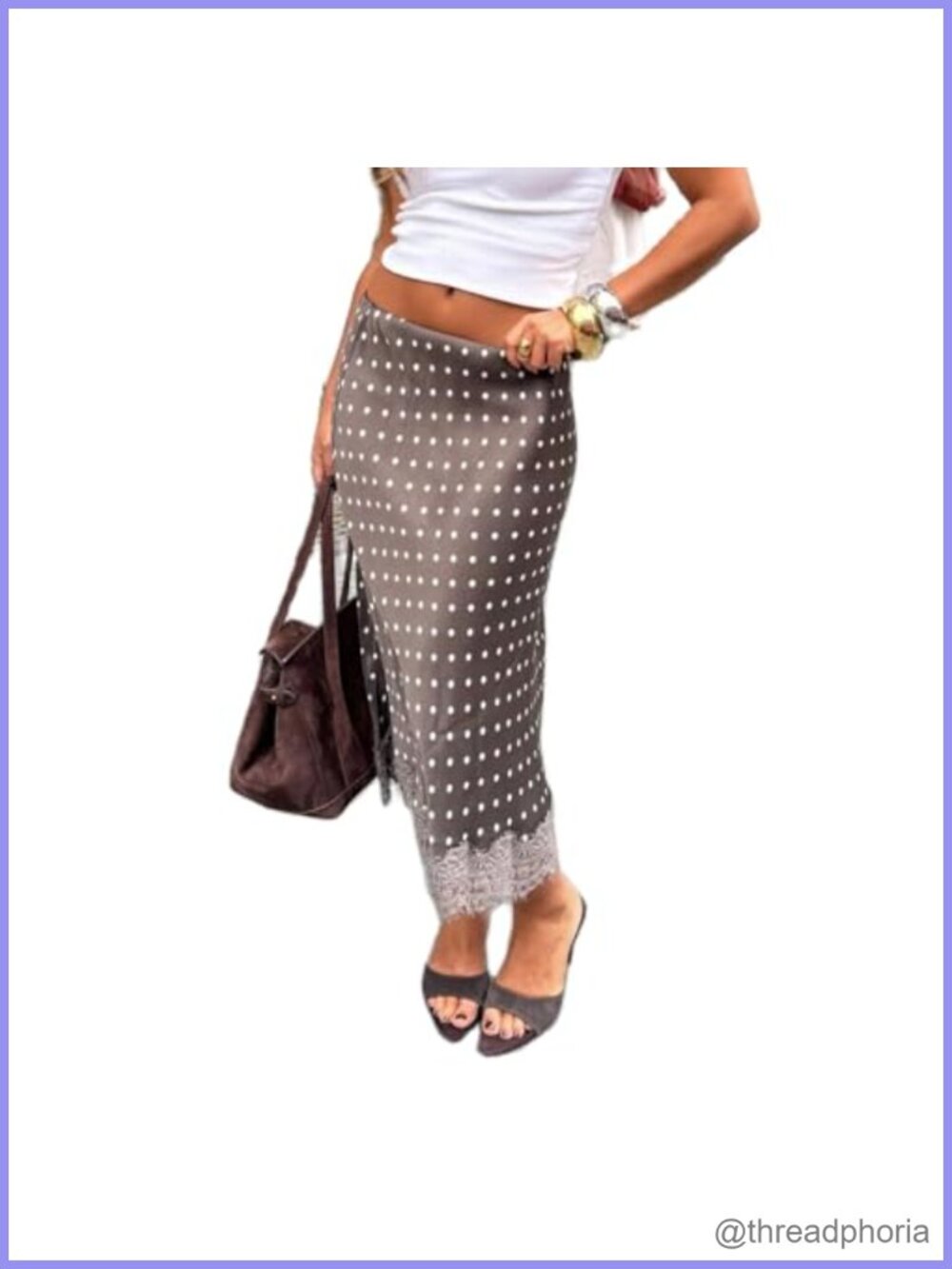 Satin Lace Trim Asymmetrical Maxi Skirt Low Waist A-Line